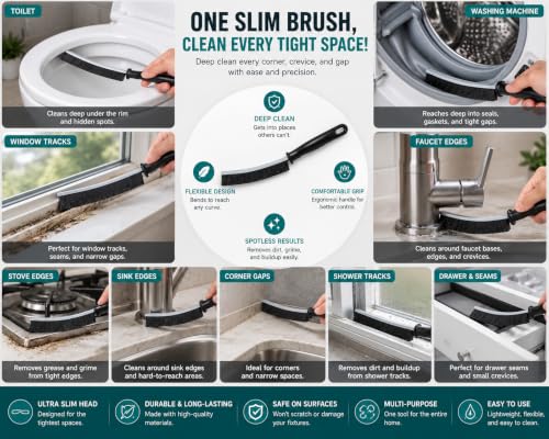 3 Pack Crevice Cleaning Brush Set, Hard Bristle Grout Cleaning Brush for Small Spaces, Gap Cleaner Tool for Window Tracks, Bathroom & Tile