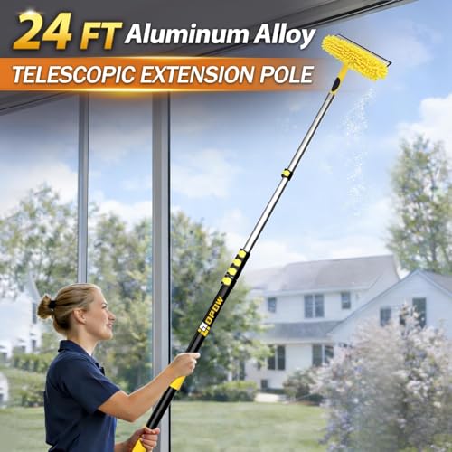 30 Feet High Reach Squeegee Window Cleaner Kit with 5-24Ft Extension Pole - size: 24 feet