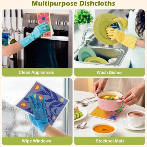 6 Pcs Swedish Paper Cloths for Kitchen, Reusable Paper Towels Washable - color: Hawaiian Style