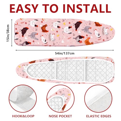 Ironing Board Cover and Pad 15"x54" Thick Standard Size - color: Pink Chicken