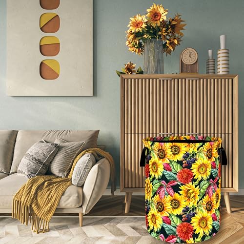 Sunflowers Laundry Basket Oxford Cloth Foldable Hamper 18.9x16.5 Inch - color: Yellow Sunflowers Floral