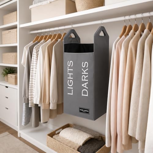 TFLC Hanging Laundry Hamper Bag With Hanger, Dual Compartment, Grey - color: Grey, size: Dual Compartment
