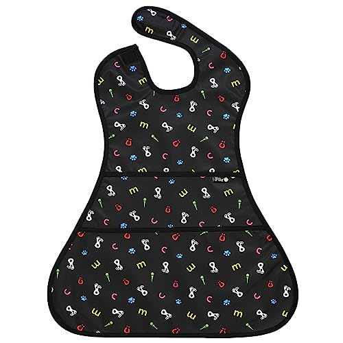 Plie Full Coverage Waterproof Feeding Bib for Toddlers – Extra Long Apron Bib for Mealtime, Self-Feeding, High Chairn - color: Alphabet