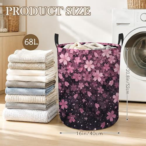 Laundry Hamper, Cherry Blossom Collapsible Pink Petals Laundry Baskets Waterproof Oxford Cloth With Handles, Clothes Storage Bucket For Bathroom/Bedroom 16" x 20.8" - color: Cherry Blossom