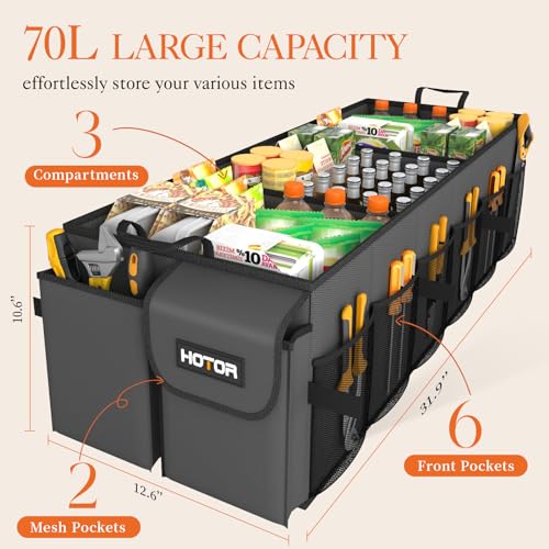 HOTOR Trunk Organizer - Foldable Car Organizer for SUVs & Sedans Storage - color: Grey, size: X-Large (3 Compartments)