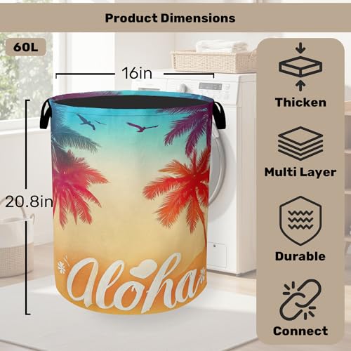 Hawaiian Sunset Foldable Canvas Laundry Basket with Handles - Storage Organizer, Heavy Duty for Home,Bedroom, Dorm, Bathroom - color: Hawaiian Sunset