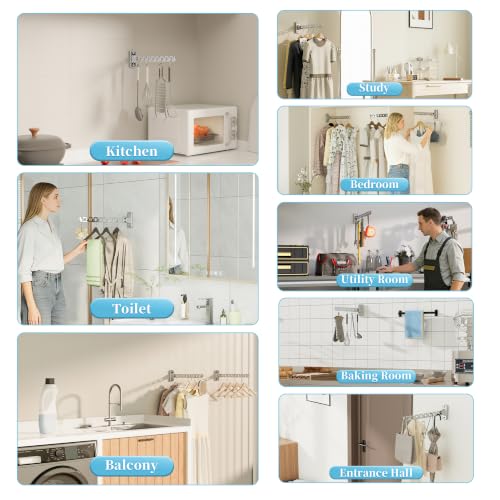 Alise Clothes Drying Rack Wall Mounted,Folding Coat Hanger,Polished Chrome - color: Chrome, size: (1 Pack)1008 8-Holes