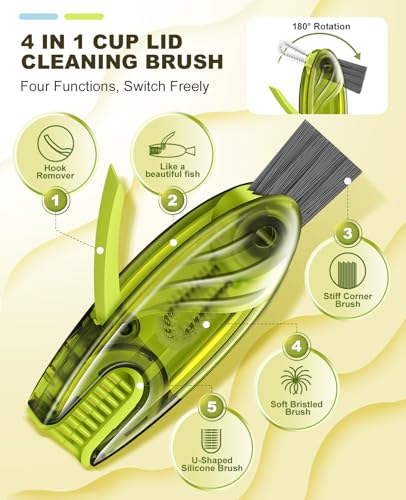 4 in 1 Cup Lid Gap Cleaning Brush Set 2 Pcs - Multifunctional Bottle Cleaning Brush Tools for Home Kitchen and Travel Cleaning | Portable Silicone Cup Lid Cleaner in 2 Colors - color: Multicolor