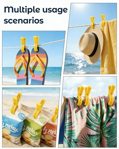 10 Pack Beach Towel Clips Heavy Duty Large Beach Essentials Chair Pool Clip - color: Yellow