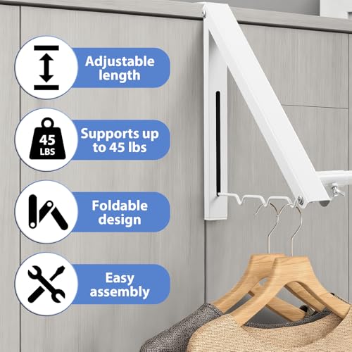 Over The Door Hanger, Foldable Over The Door Drying Rack with 20"-32" Expandable Width, Space Saving Doors Clothes Hanger for Laundry, Bathroom, Apartment, Fits Doors up to 1-1/4”, Metal, White - color: White