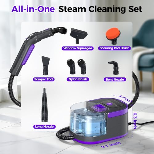 Handheld Steam Cleaner, Portable Deep Cleaning Steamer for Home & Car Use - color: Purple