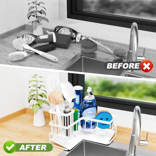 Fikoksol Large Sponge Holder for Kitchen Sink, 90-Degree Sink Caddy Storage - color: White
