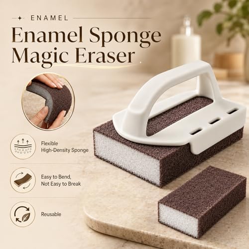 Sand Sponge Scrubber Magic Eraser,5 Pcs Heavy Duty Kitchen Cleaning Sponge Pads for Dishes with Handle, Pots, Pans & Stovetop, Deep Stain Remover Scouring Pad, Non-Scratch Multipurpose Scrubber