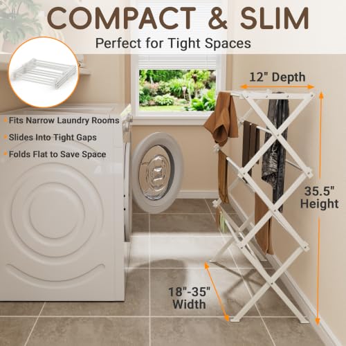 Extra Wide Foldable Clothes Drying Rack, Reinforced Joints - color: White, size: 35"W x 12"D x 35.5"H