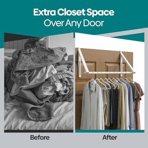 HOLDN’ STORAGE Over The Door Hanger Rack Foldable, White - color: White