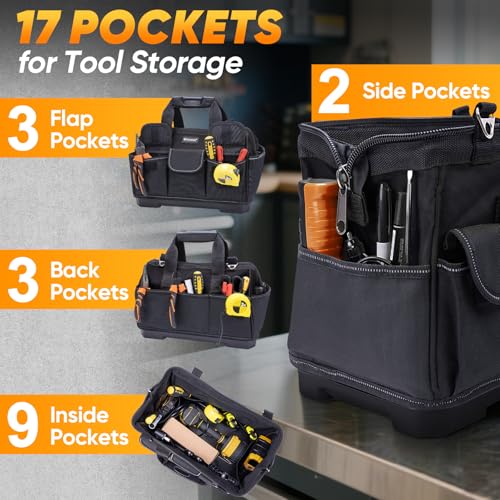 TICONN Heavy Duty Tool Bag Organizer, Portable Tool Box with Shoulder Strap - color: Black, size: 14" Molded Base