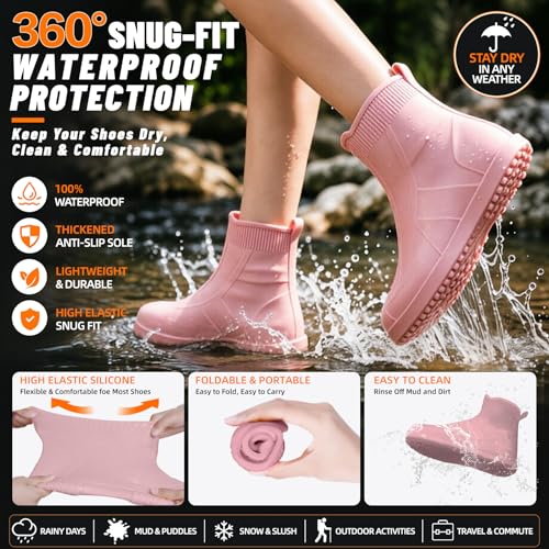 Waterproof Shoe Covers, Reusable Silicone Rain Shoe Covers, Pink, XL - color: Pink, size: XL