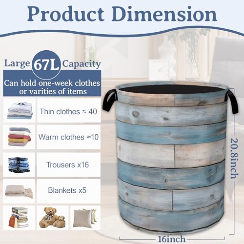 Rustic Wood Grain Laundry Basket,Foldable Waterproof Oxford Cloth Tote Bag Vintage Barn Wooden Laundry Hamper with Handles,20.8"x16" Clothes Storage Bucket Organizer for Laundry Room Bathroom Bedroom - color: Rustic Wood Grain Vintage Barn Wooden
