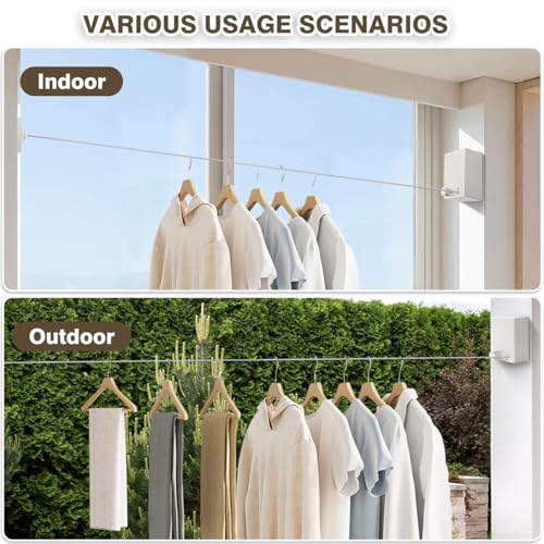 Retractable Clothesline, Clothes Line Retracting Indoor, Retractable Clothesline Indoor, Laundry Line Retractable, Not Sagging, Suitable for Balconies, Courtyards, Laundry Rooms - color: White