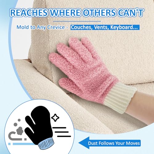 MIG4U Microfiber Dusting Gloves House Cleaning Glove for Blinds, Windows, Shutters, Furniture, and Car, Reusable Lint-Free Pink 2 Pairs S/M - color: Pink 2 Pairs