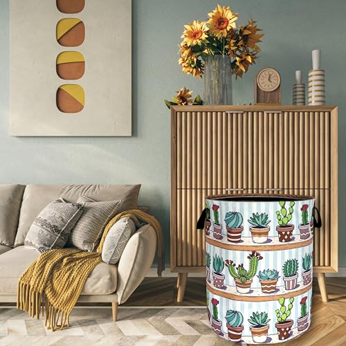 Cute Cactus Laundry Basket Oxford Cloth Hamper 18.9x16.5 Inch - color: Cute Cactus Tropical Cactus Flower