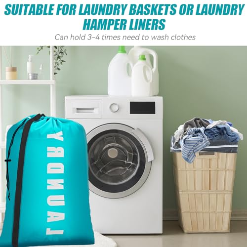 Isink Heavy Duty Laundry Bag with Strap,2 Pack Travel Laundry Bags for Dirty Clothes,24" x 36" Large Laundry Bag for Traveling,Camping,Dorm (Cyan + Gray) - color: Laundry Bags with Strap (Cyan + Gray)