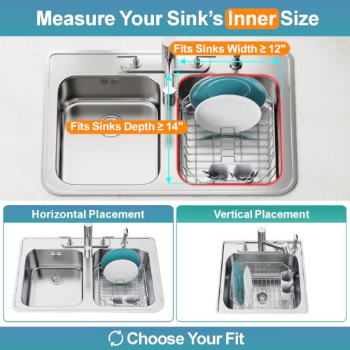 GSlife Small in Sink Dish Drying Rack - Stainless Steel for RV Kitchen - color: Silver Rack With White Utensil Holder, size: Small - 13.4" x 11.6" x 5.3"