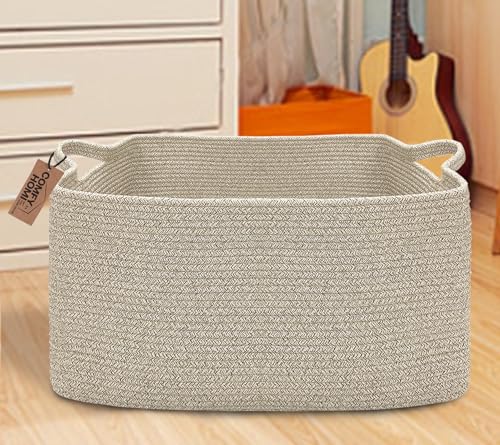 COMFY-HOMI Large Rectangular Blanket, Cotton Rope Woven for Storage, LaundryHamper, Storage,Toy Organizing Bin with Handle, Organizer and Storage-22x15x12- - color: All Brown, size: 22''x15''x12''