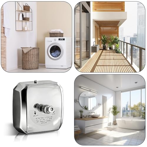 304 Stainless Steel Retractable Clothesline with Adjustable Rope String for Hanging Drying Shower Room(Sliver Square) - size: Sliver Square