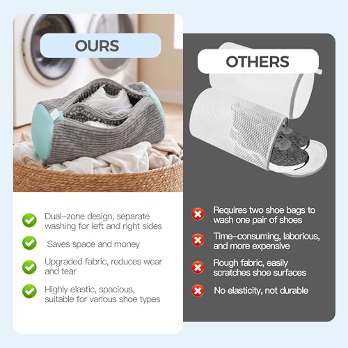 Dual Shoe Washing Machine Bag for Washer and Dryer Holds 2 Shoes (Gray) - color: Gray