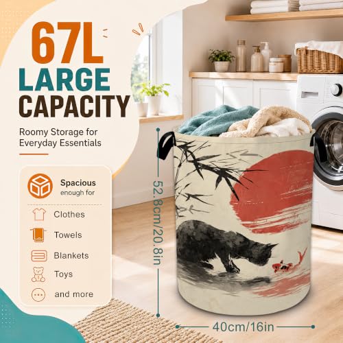 Japanese Funny Cat Laundry Basket,Foldable Oxford Laundry Hamper with Handles,Collapsible Clothes Storage Basket for Bedroom,Bathroom,or Laundry Room,20.8 x 16 Inches - color: Japanese Funny Cat