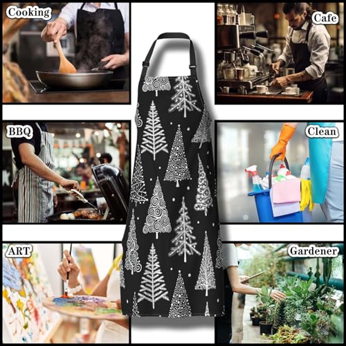 Kitchen Aprons for Men Christmas Tree, Black White Leaf Circle Polka Dot Men’s Apron for Cooking Restaurant BBQ Painting Crafting Gardening 27” (W) x 31” (H), Waterproof Apron - color: Christmas Tree