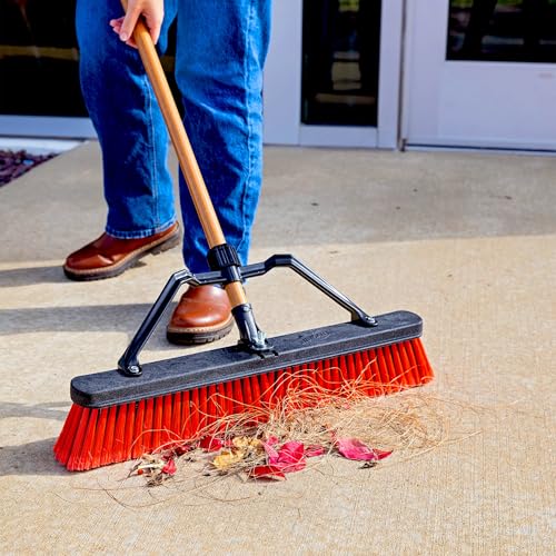 Libman Commercial 1292G Multi-Surface Industrial Push Broom with Brace, 65" Length, 24" Width, Black/Red/Wood (Pack of 4) (1292G)