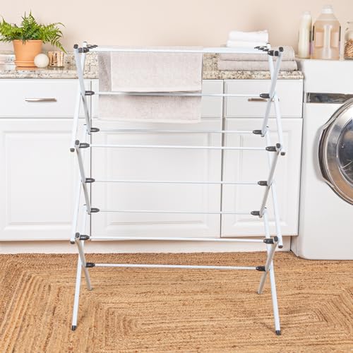 Household Essentials Folding Clothes Drying Rack with Strong Steel Frame and 11 Coated Dowels, White - color: White/Black