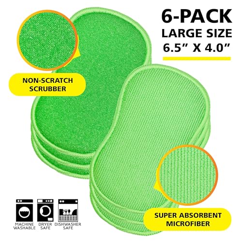 Tub-N-Tile by Tuff-Scrub, Large, 6-Pack, Microfiber, Scrub-N-Wipe Pad, Multi-Surface, Non-Scratch, Dual-Sided, Scrubber for Tubs, Tiles, Sinks – Machine Washable, Durable Kitchen Sponge