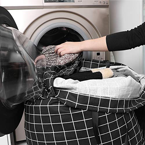 SWISSELITE Heavy Duty Laundry Drawstring Bag with Strap, 28 x 40 Inches Travel Dirty Clothes Bag for Laundromat and Household, 6 Color - color: Check Black