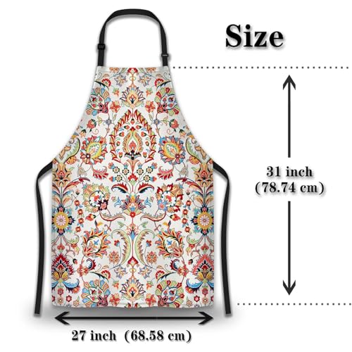 Chef Works Apron Women Geometric Floral Pattern Funny Aprons for Men for Kitchen Cooking Restaurant BBQ Painting Crafting Gardening 27” (W) x 31” (H), Waterproof Aprons - color: Geometric Floral Pattern