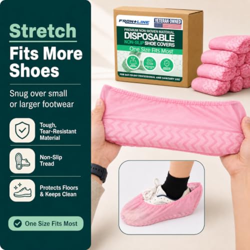 Non-Slip Shoe Covers Disposable, 100 Pack Pink, One Size Fits Most Booties - size: Pink 100 Pack