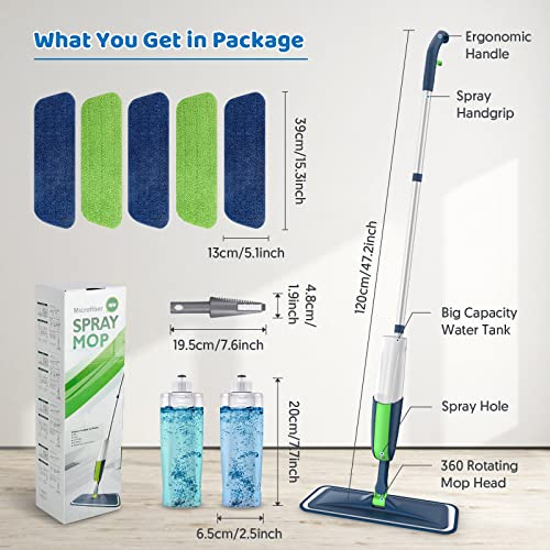 Spray Wet Mops for Floors Cleaning: Hardwood Floor Mop Kit with 2 Bottles - color: Green