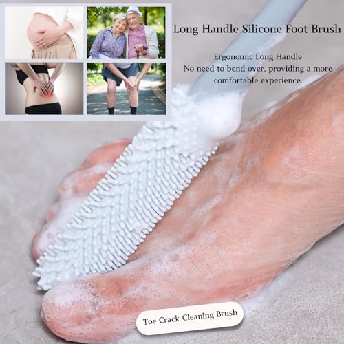 Toe Cleaning Brush with 15.7" Long Handle, Foot Scrubber in Shower - color: Grey