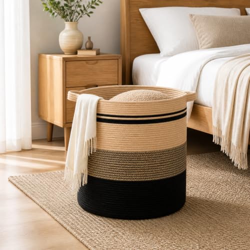 OIAHOMY 80L Laundry Baskets-Laundry Hamper,Storage Basket with Handles,Decorative Basket for Living room,Woven Storage Basket for Toys Bin,Pillows, Blankets,Clothes-20x18in-Yellow Black - color: Yellow Black, size: 18*18*20in