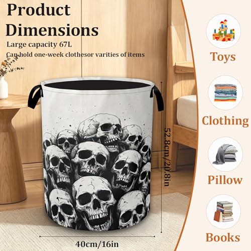 Skulls Laundry Basket with Handles, Large Capacity Foldable Laundry Hamper, Waterproof Oxford Cloth Clothes Storage Bin for Bedroom Bathroom Dorm - color: Skulls