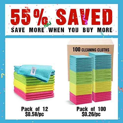 HOMEXCEL 100PK Microfiber Cleaning Cloth, Cleaning Rag for Home, 11.5x11.5 - color: Multicolor