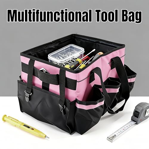 Multi - Purpose Cleaning Tool Organizer Tote Bag, Large Capacity with Adjustable Compartments, Portable Hand Strap & Adjustable Shoulder Strap for Cleaning, Gardening, Car Organization (Pink) - color: Pink