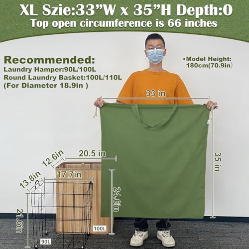 Canvas Laundry Bag 33"Wx 35"H, Extra Large Heavy Duty Hamper Liner, Green - color: Army Green, size: XL 33"W x 35"H┃1 Pack