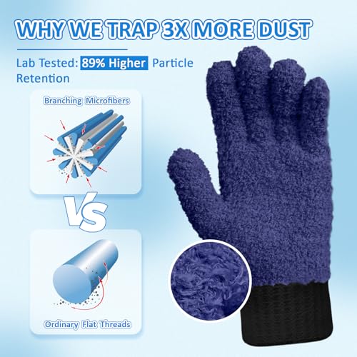 MIG4U Microfiber Gloves - Dusting Gloves for House Cleaning - Washable Blind Cleaner Duster Tool (Navy,S/M) - color: Navy 1 Pair