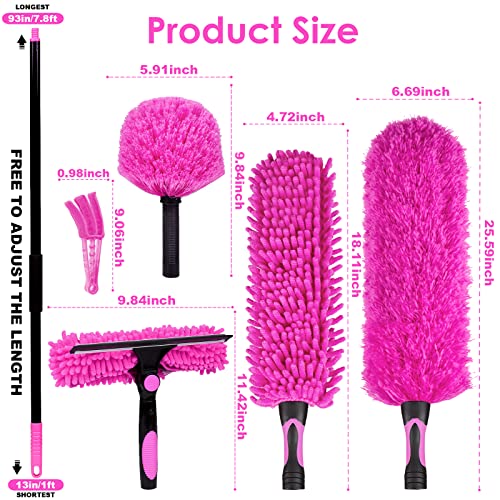 CALBEAU Pink Cleaning Supplies, Duster with Extension Pole for High Ceiling
