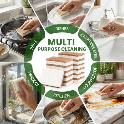 Metflavor Kitchen Sponges, 6 Count, Natural Sponge with Coconut Scrubber - color: Brown, size: 6 Pack