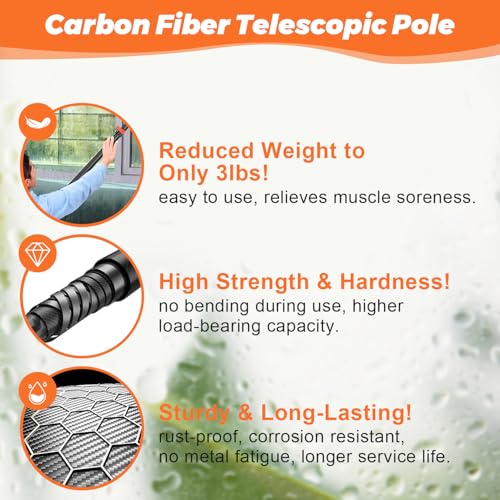 24FT Carbon Fiber Window Washing Kit with Extension Pole Outdoor - size: 24 FT