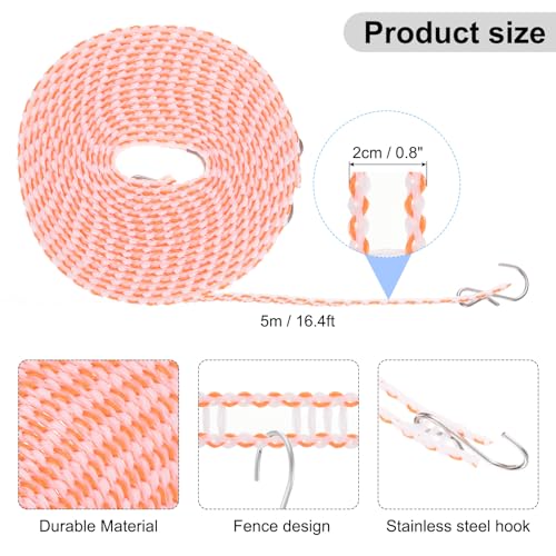 uxcell 2pcs Windproof Clothesline, 5M 16.4ft Plastic Non-Slip Clothes Drying Rope Portable Travel Clothesline for Courtyard Outdoor Laundry Camping, Orange - color: Orange, size: 16.4ft